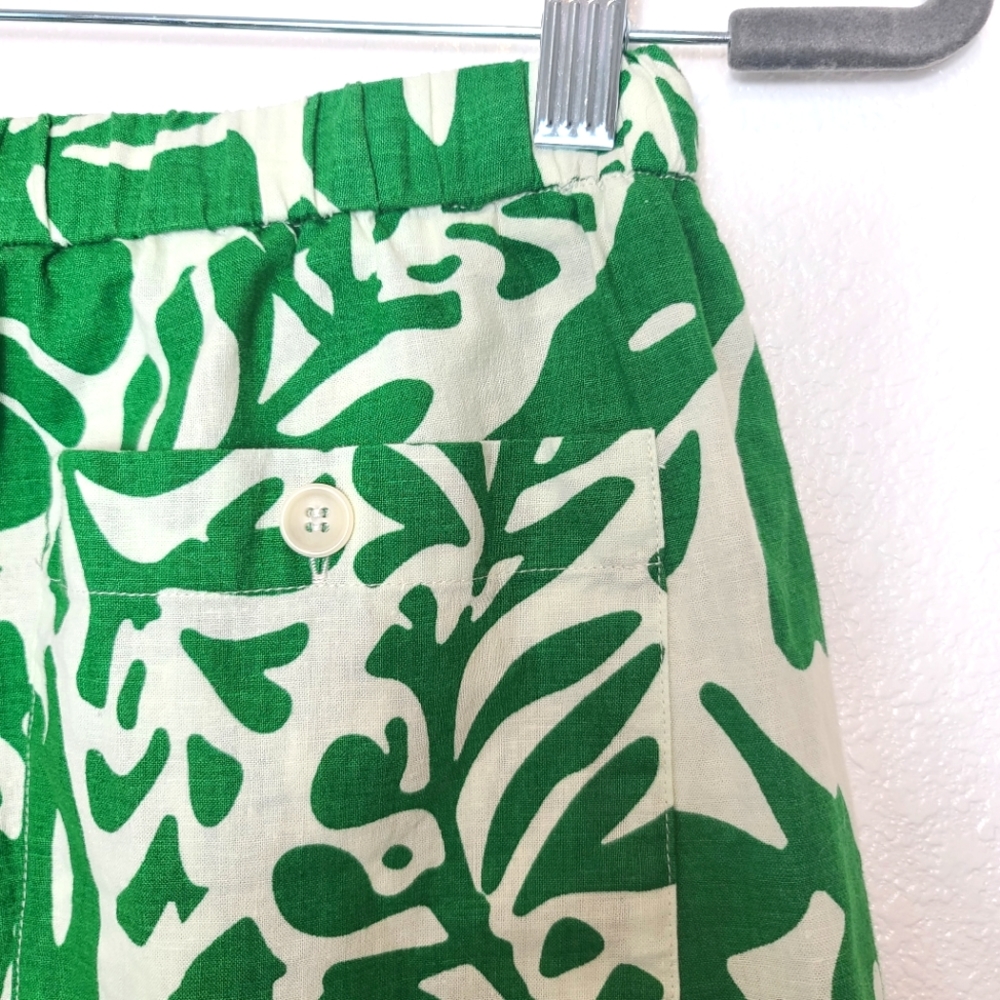 HARTFORD Sabine Green Leaves Print Tropical Beachy Linen Shorts - Picture 10 of 11